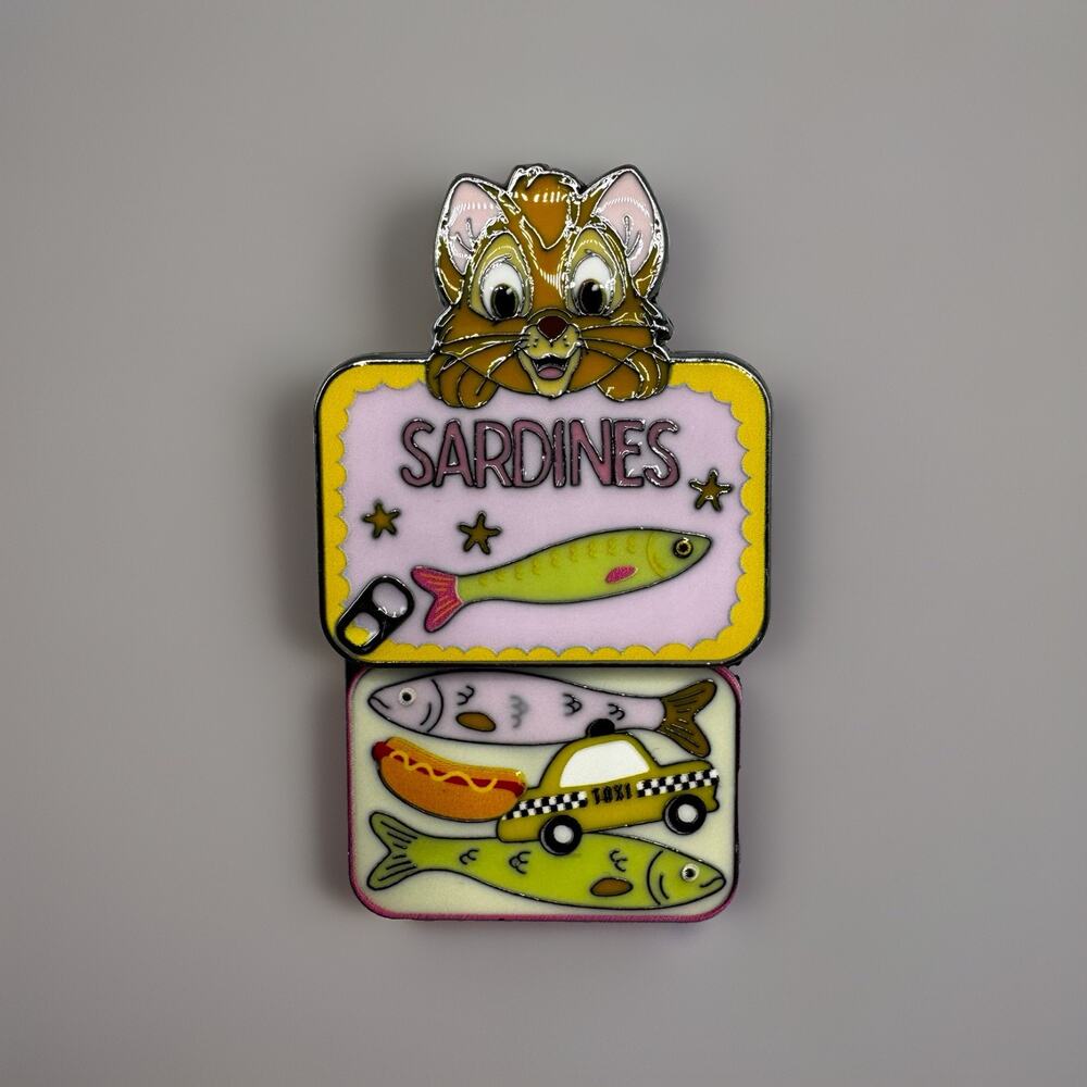 Disney Cats Sardine Sliding Blind Enamel Pin New Open OLIVER